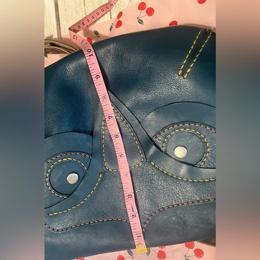 Owl Design Blue Leather messenger Bag